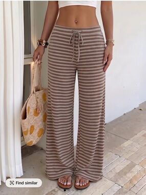 Striped Wide-Leg Lounge Pants in Taupe/beige/ brown